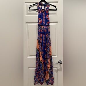 Jaase Endless Summer Phoenix Floral Print Halter Maxi High Slit Dress Small